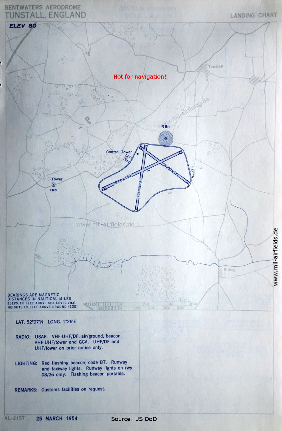 Flugplatz-Karte RAF Bentwaters,  Großbritannien 1954