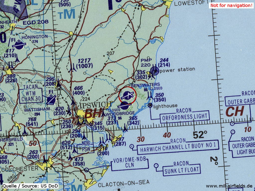 RAF Bentwaters auf einer Karte 1993