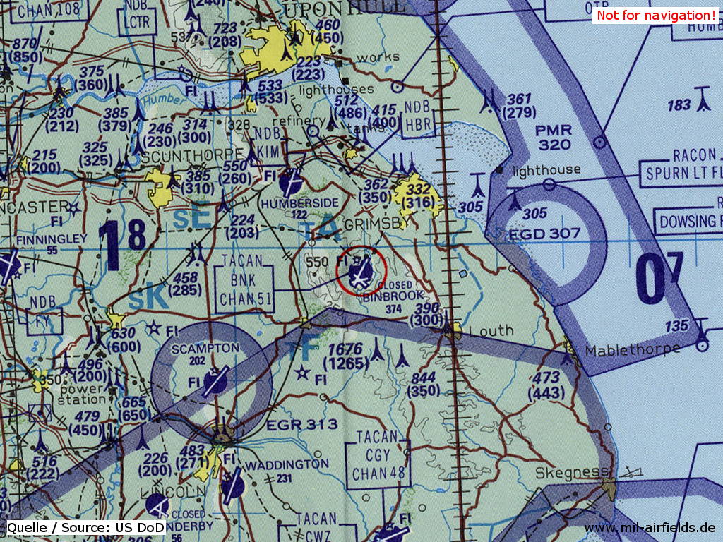 Flugplatz RAF Binbrook auf einer Karte 1993
