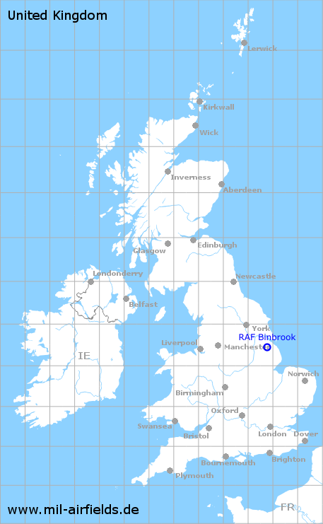 Karte mit Lage Flugplatz RAF Binbrook, Großbritannien