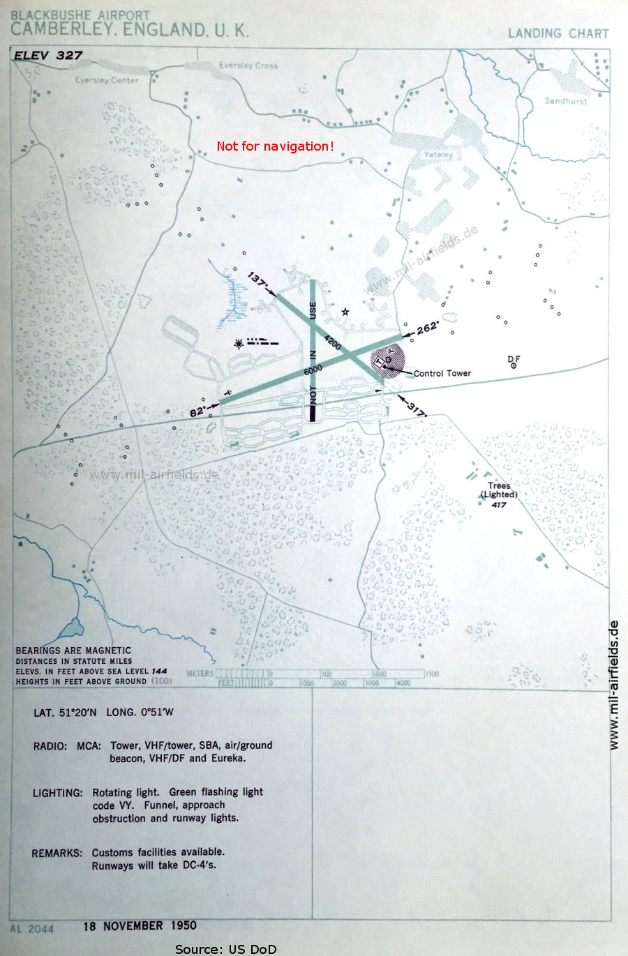 Flughafen Blackbushe Karte, 1950