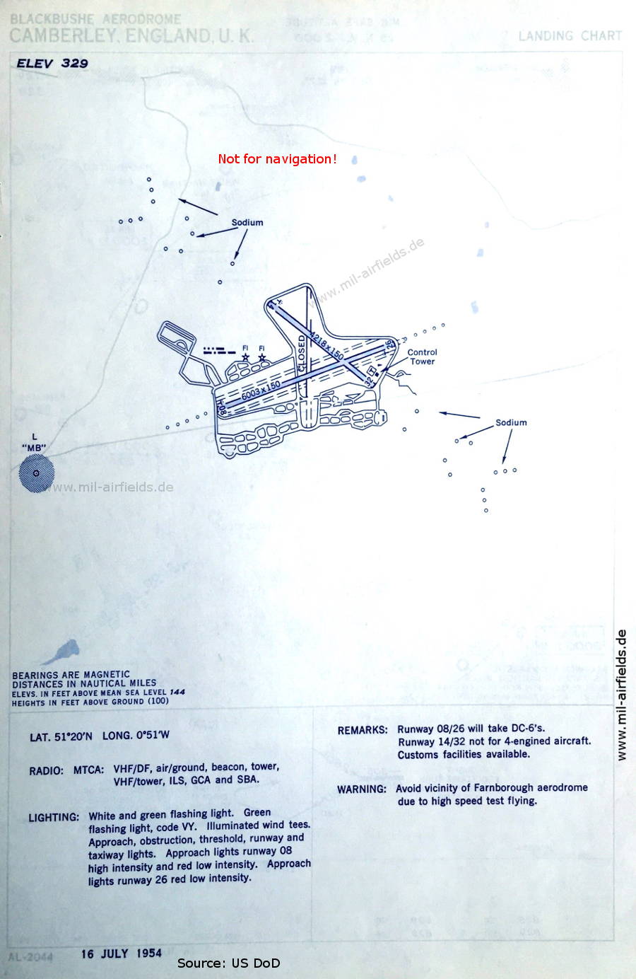 Karte Flughafen Blackbushe, 1954