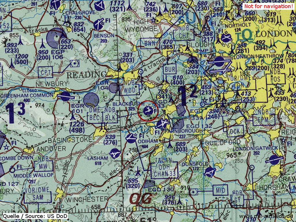 Blackbushe Airport on a map 1993