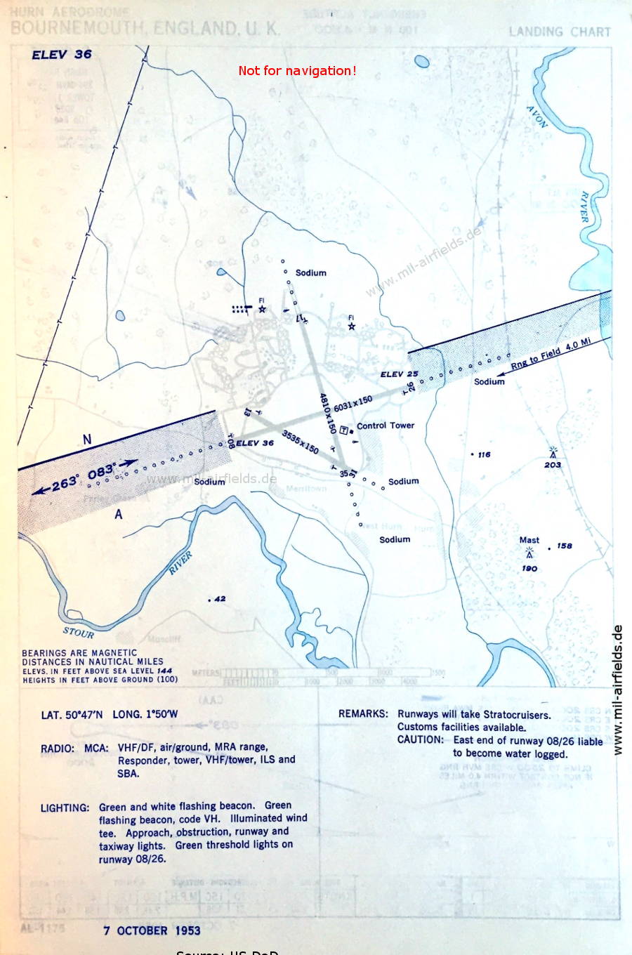 Karte Flughafen Bournemouth EGHH, 1953
