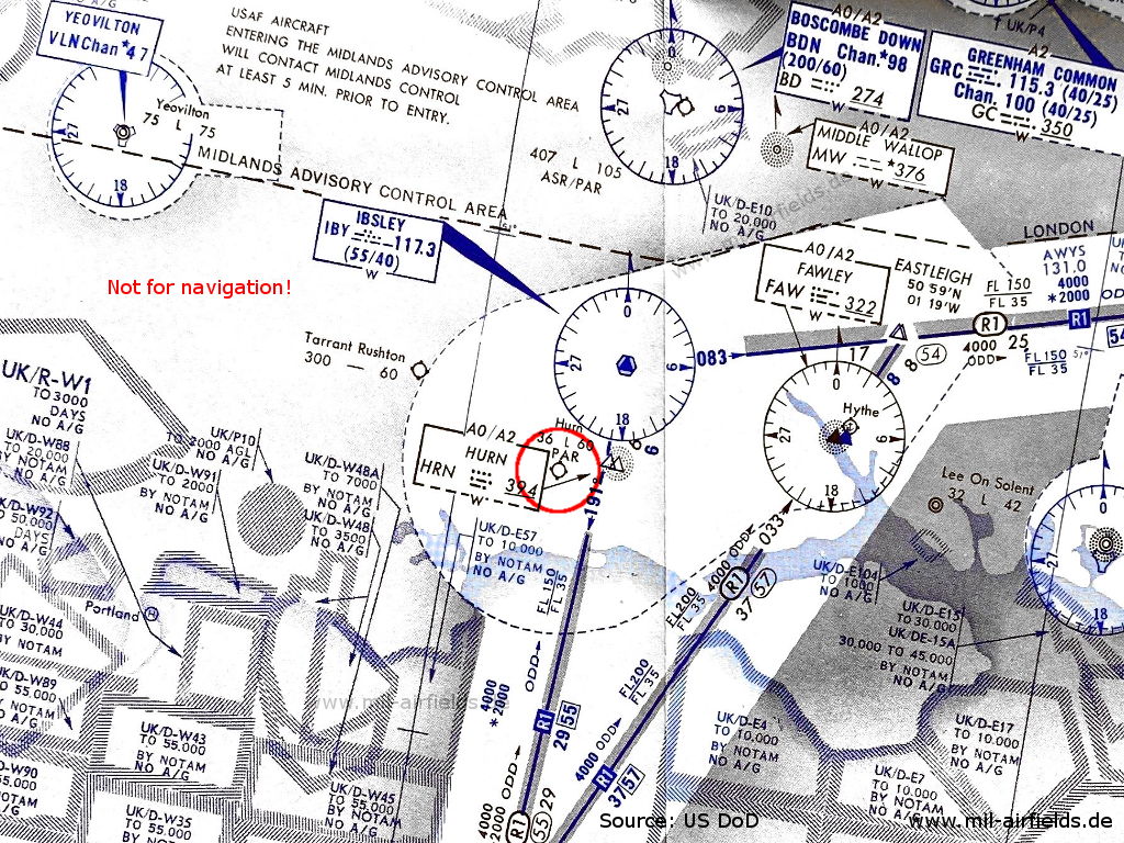 Bournemouth Hurn airport on an enroute chart 1963