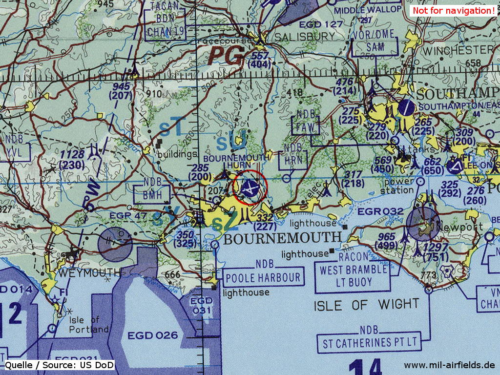 Bournemouth Hurn Airport on a map 1993
