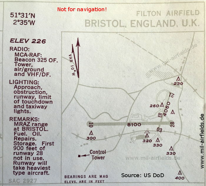 Karte Bristol Filton Airport, Großbritannien 1950