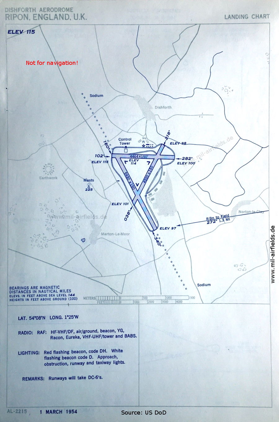 Flugplatzkarte RAF Dishforth, Großbritannien 1954