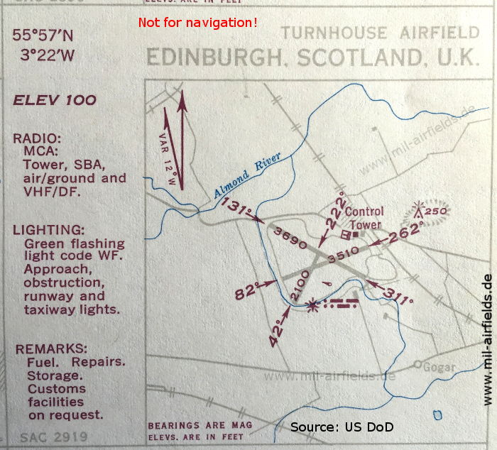 Karte Flugplatz Edinburgh Turnhouse,  Großbritannien 1950