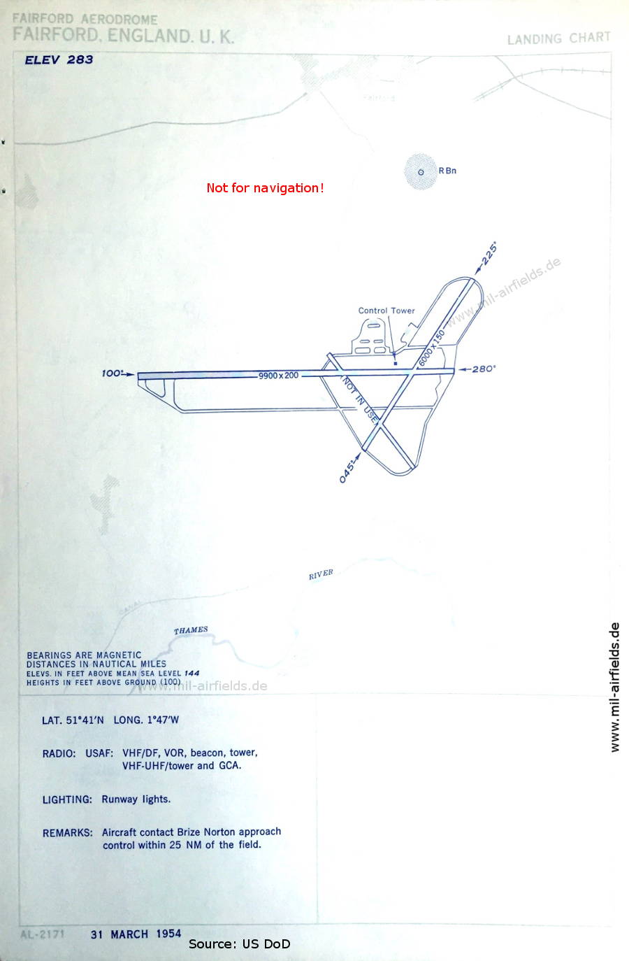 Flugplatzkarte RAF Fairford, Großbritannien 1954