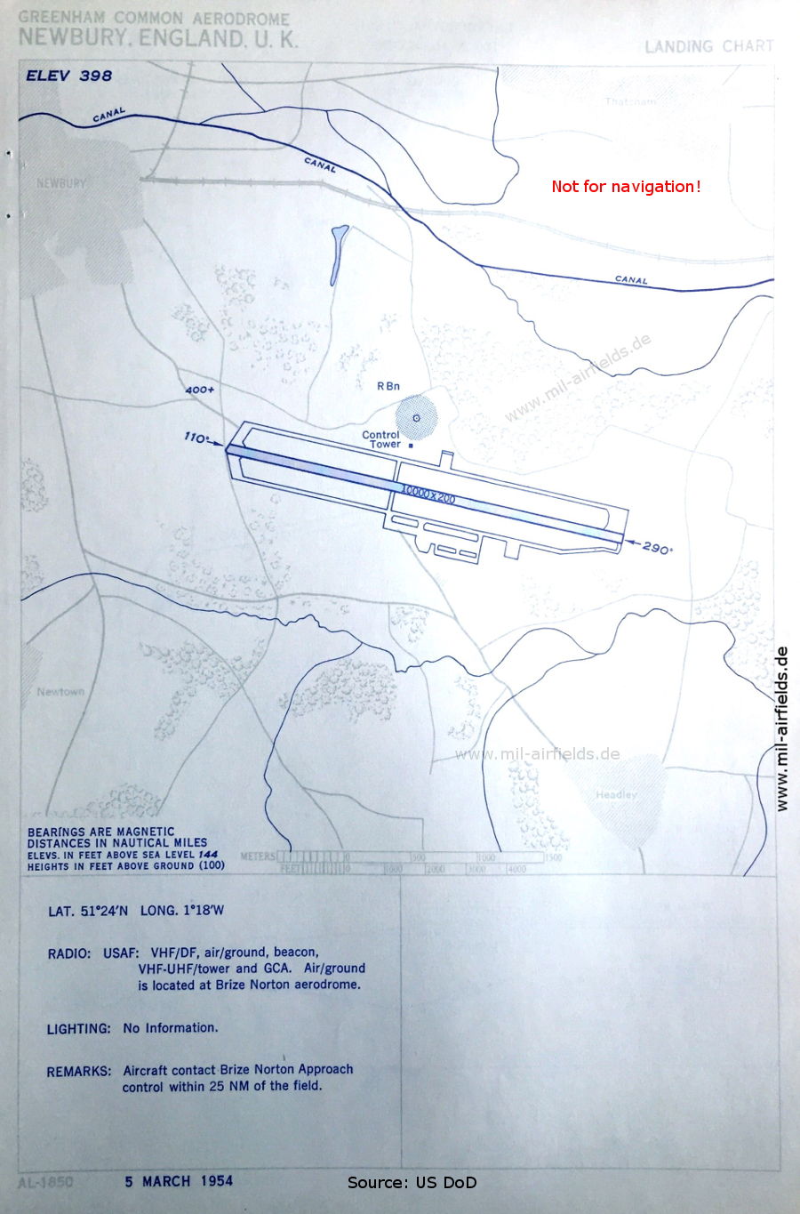 Flugplatz-Karte RAF Greenham Common,  Großbritannien 1954