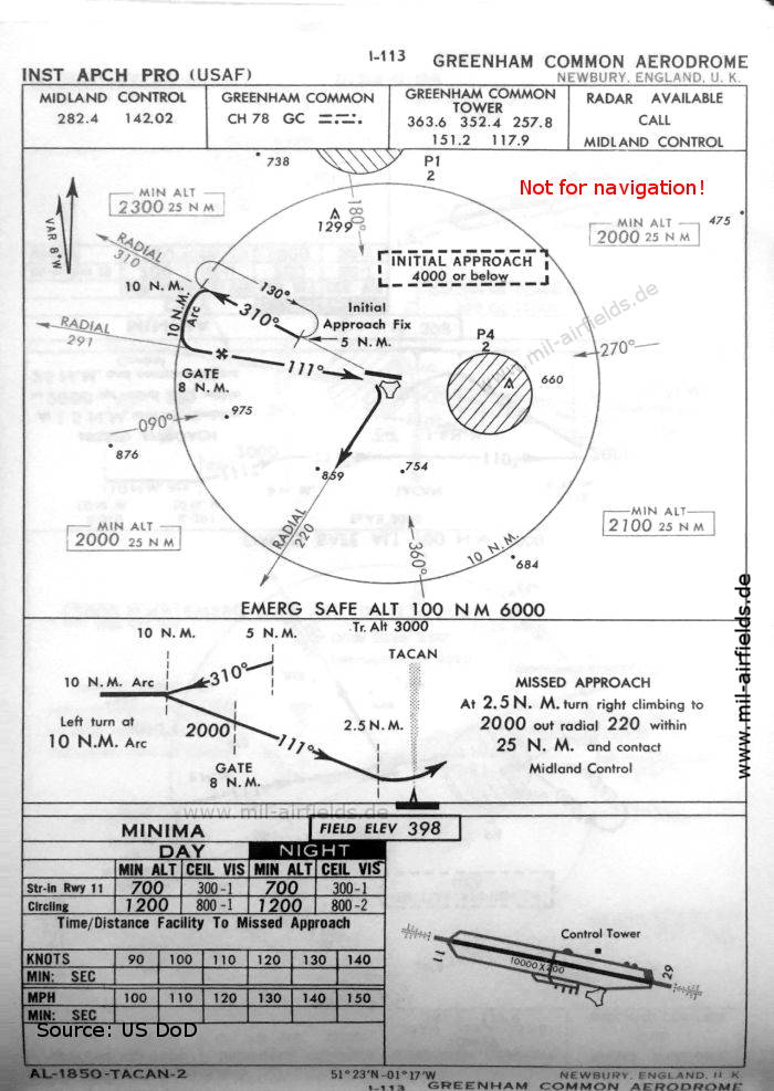 Karte TACAN-Anflug Landebahn 11 Greenham Common, Großbritannien 1960