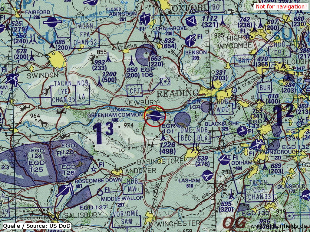RAF Greenham Common auf einer Karte 1993