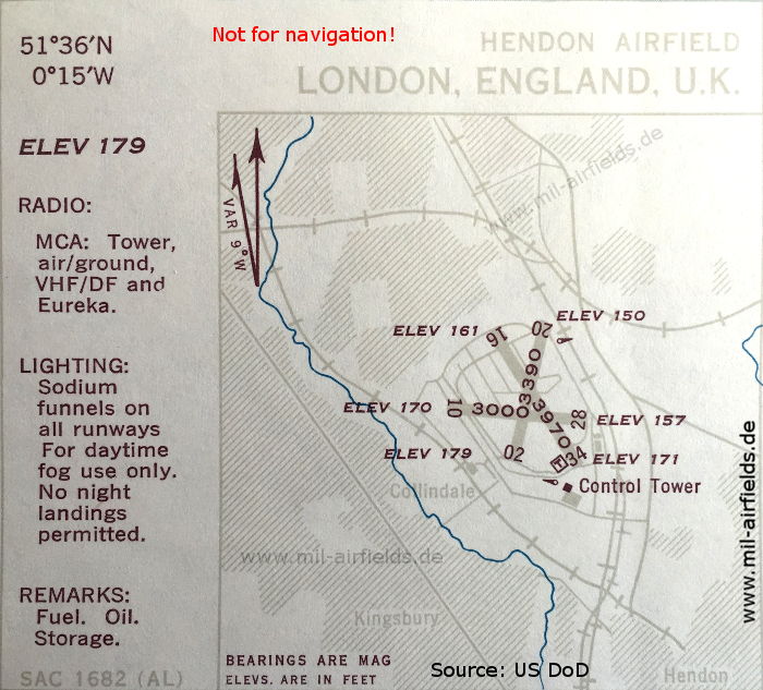 Karte Flugplatz RAF Hendon,  Großbritannien 1950