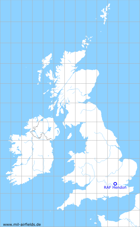 Karte mit Lage Flugplatz RAF Hendon, Großbritannien
