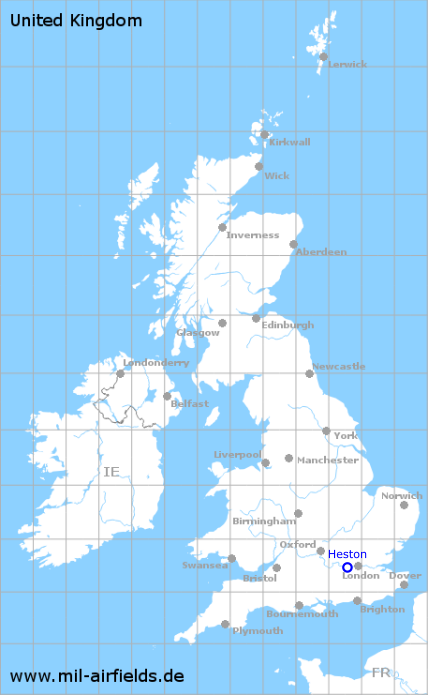 Karte mit Lage Flugplatz Flughafen Heston, Großbritannien