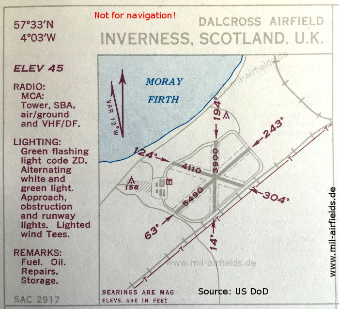 Karte Flughafen Inverness Dalcross,  Großbritannien 1950