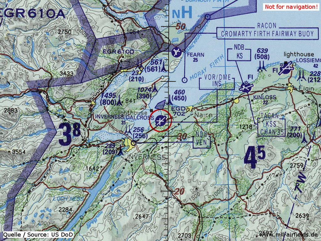 Flughafen Inverness Dalcross auf einer Karte 1993