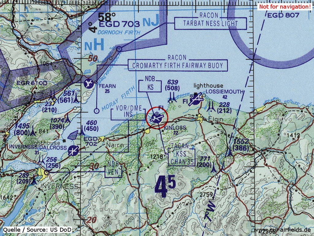 RAF Kinloss auf einer Karte 1993