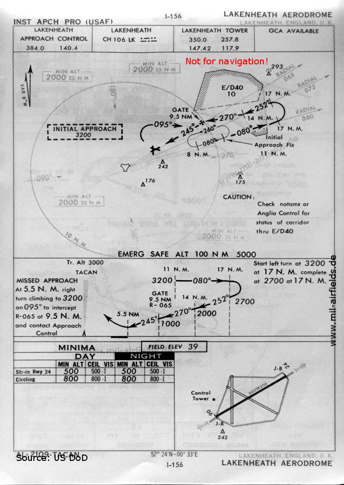Karte TACAN-Anflug Landebahn 24 Flugplatz RAF Lakenheath, Großbritannien 1960