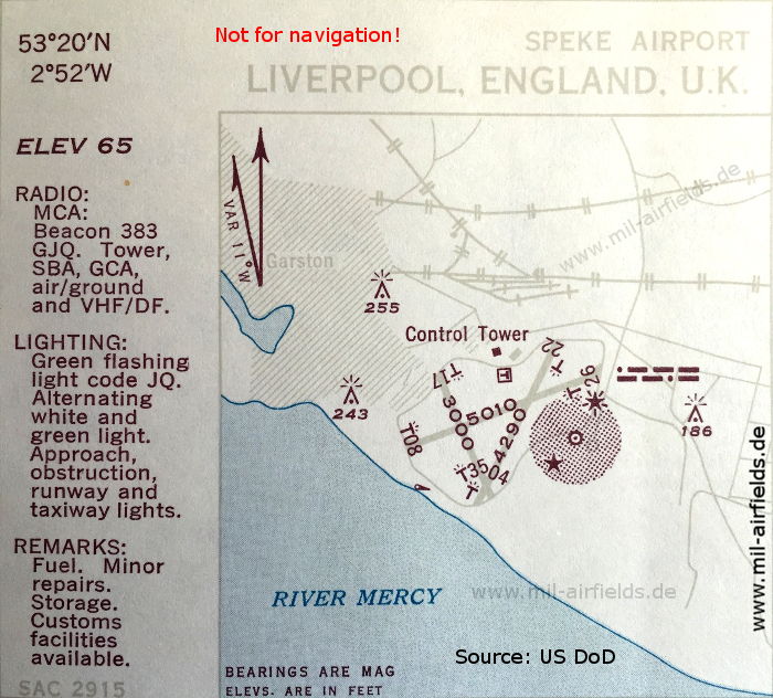 Karte Flughafen Liverpool Speke,  Großbritannien 1950