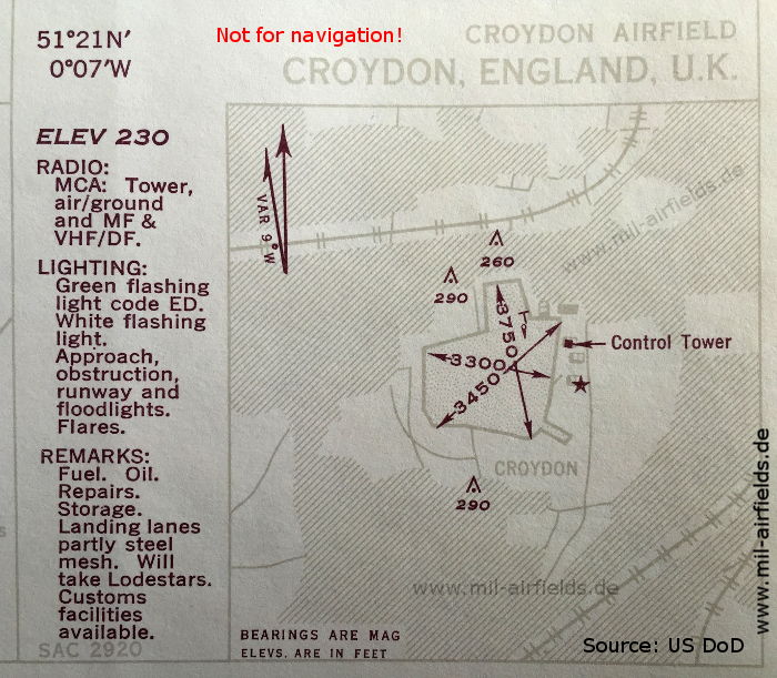 Karte Flughafen London Croydon,  Großbritannien 1950