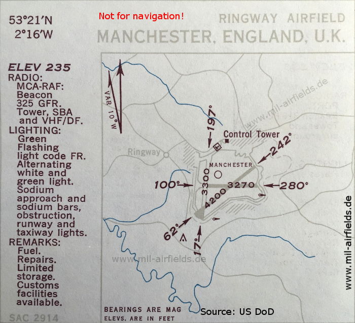Karte Flughafen Manchester Ringway,  Großbritannien 1950