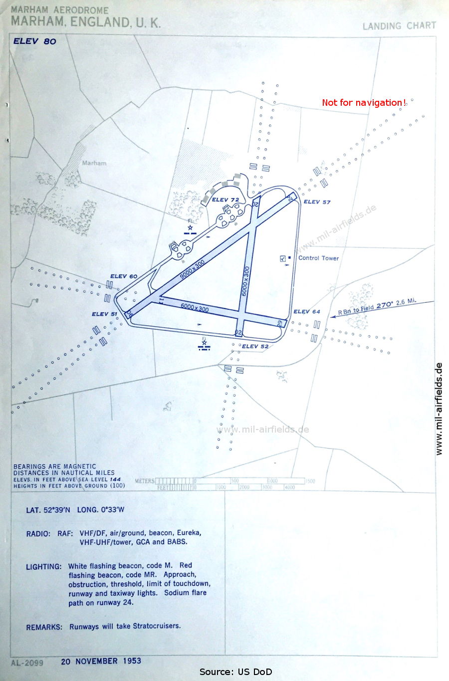 Flugplatzkarte RAF Marham,  Großbritannien 1953