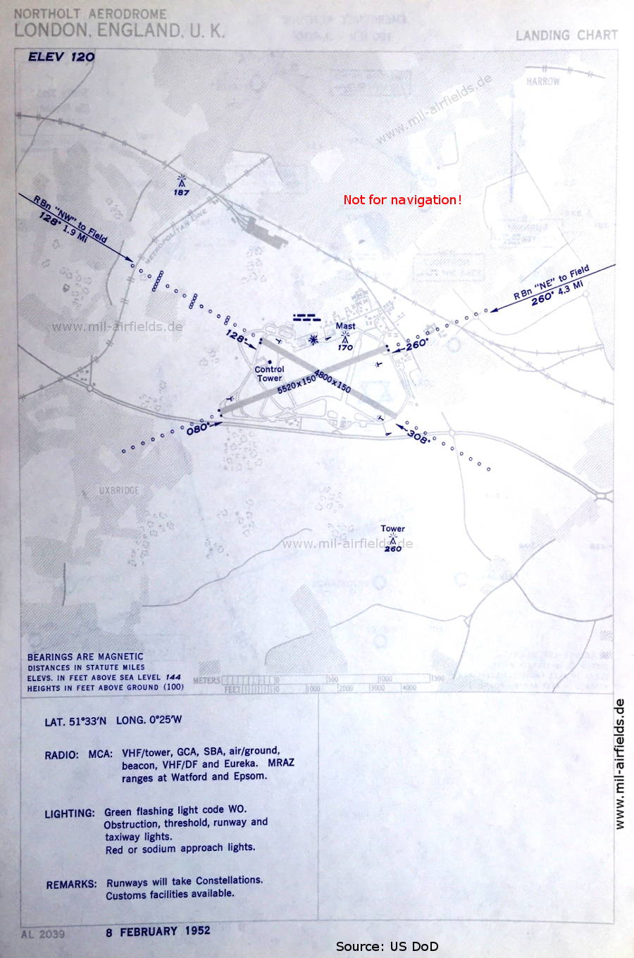 Flugplatzkarte RAF Northolt, Großbritannien 1952