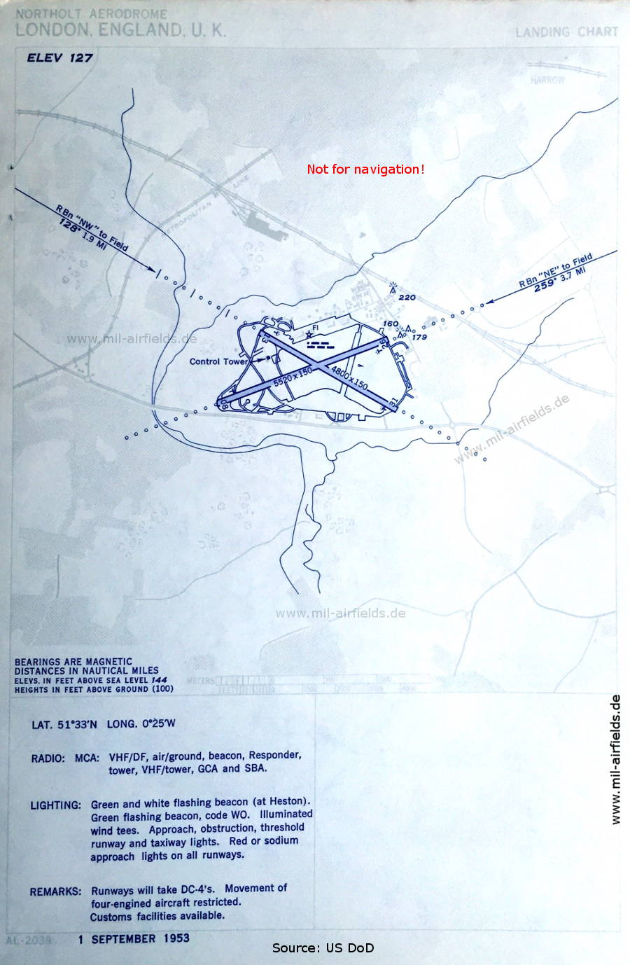 Aerodrome chart chart RAF Northolt, United Kingdom 1953