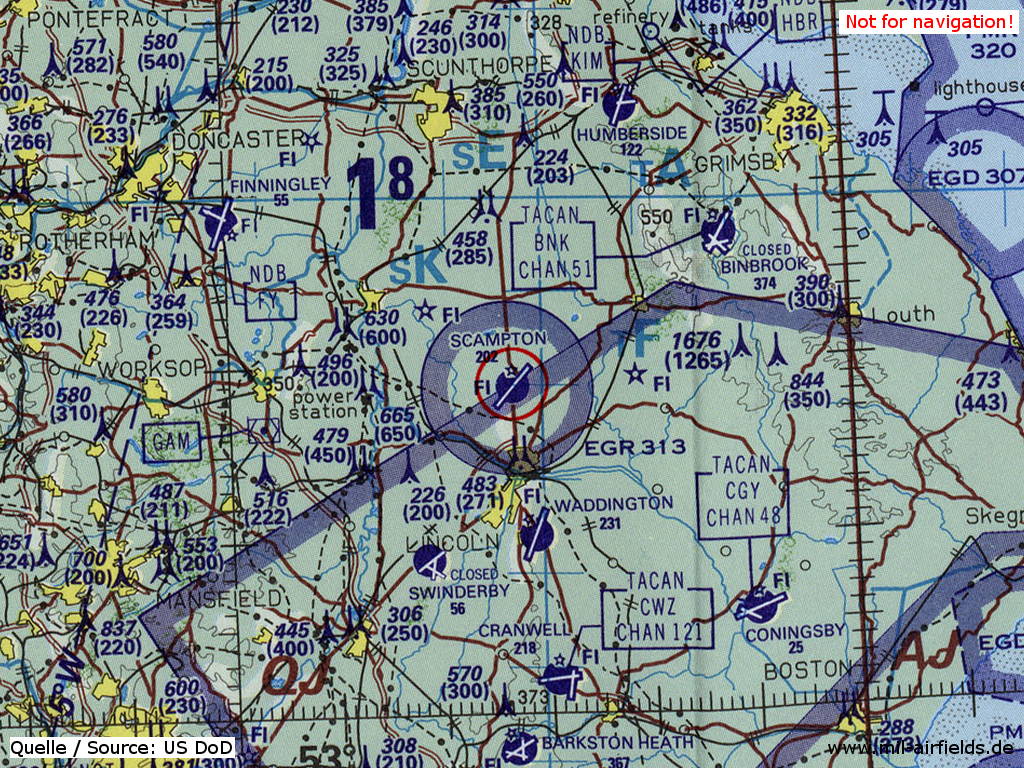 Flugplatz RAF Scampton auf einer Karte 1993