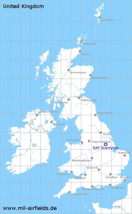Karte mit Lage Flugplatz RAF Scampton, Großbritannien