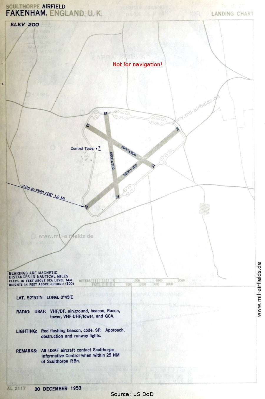 Flugplatz-Karte RAF Sculthorpe, Großbritannien 1953