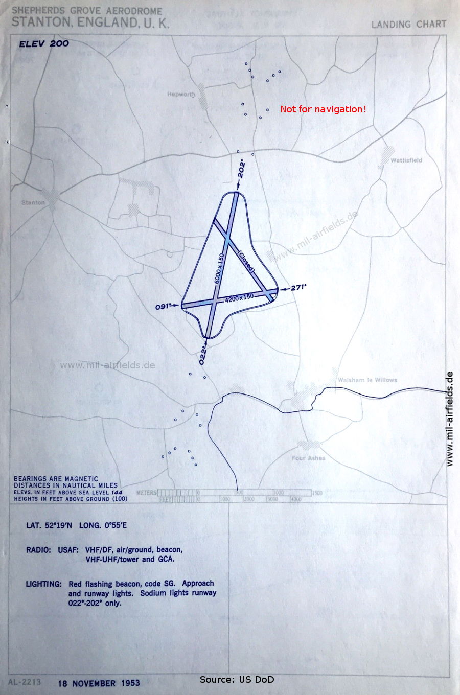Karte Flugplatzkarte RAF Shepherds Grove,  Großbritannien 1953