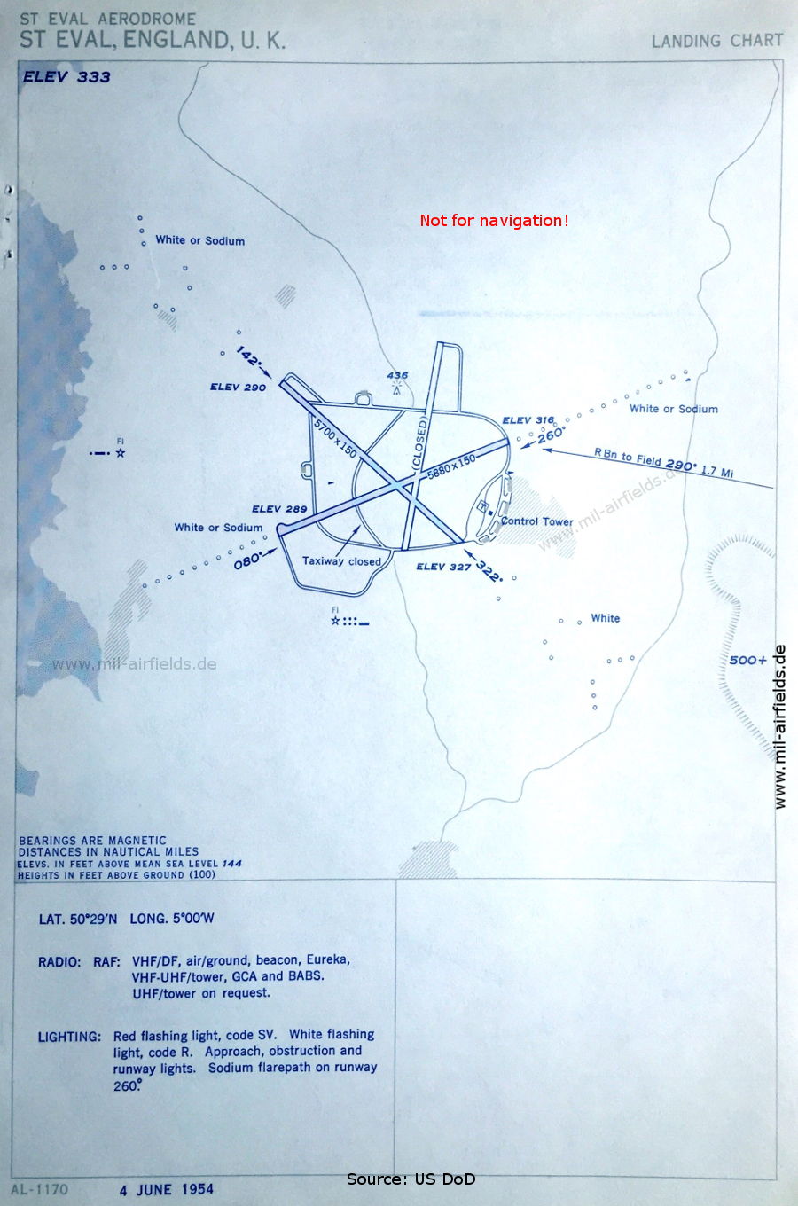 Karte Flugplatzkarte RAF St. Eval,  Großbritannien 1954