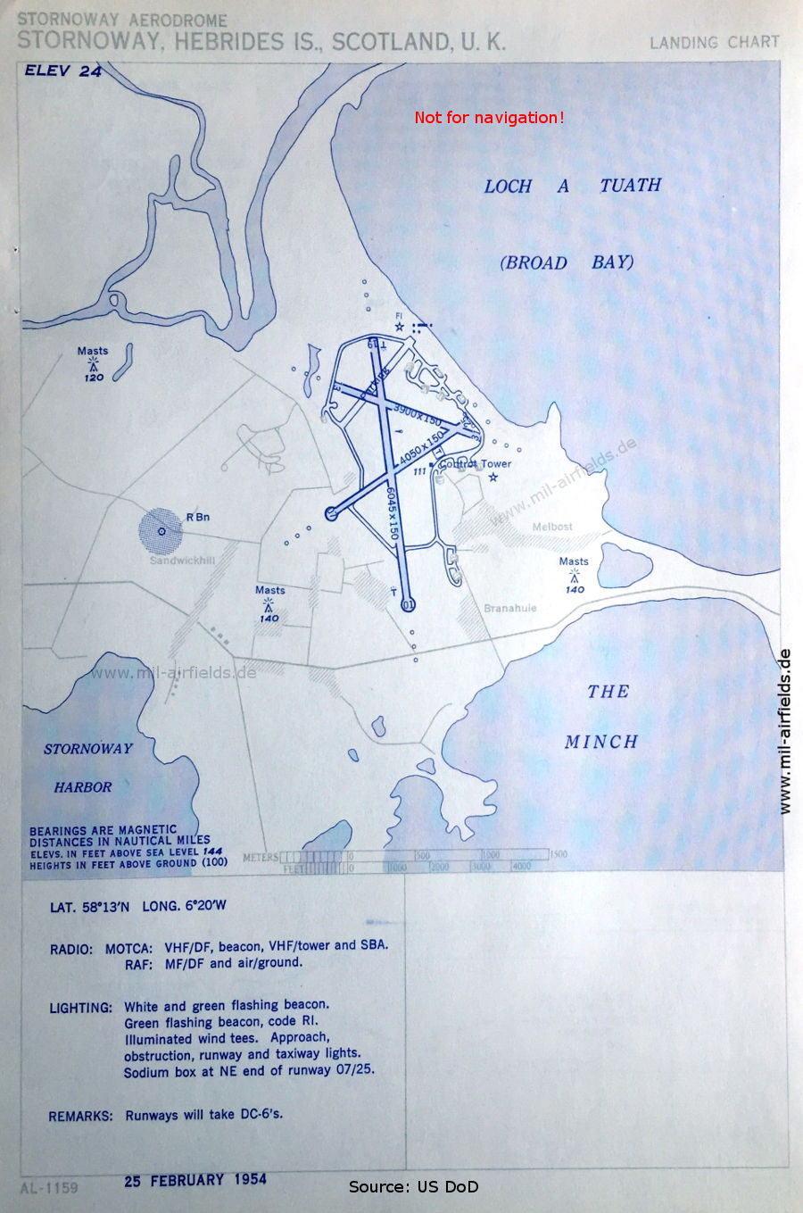 Karte Flughafen Stornoway,  Großbritannien 1954