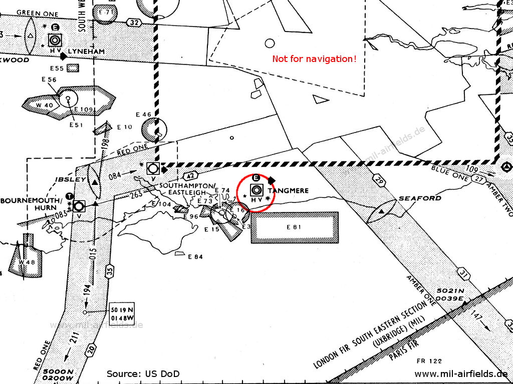 Flugplatz Tangmere auf einer Karte von 1955
