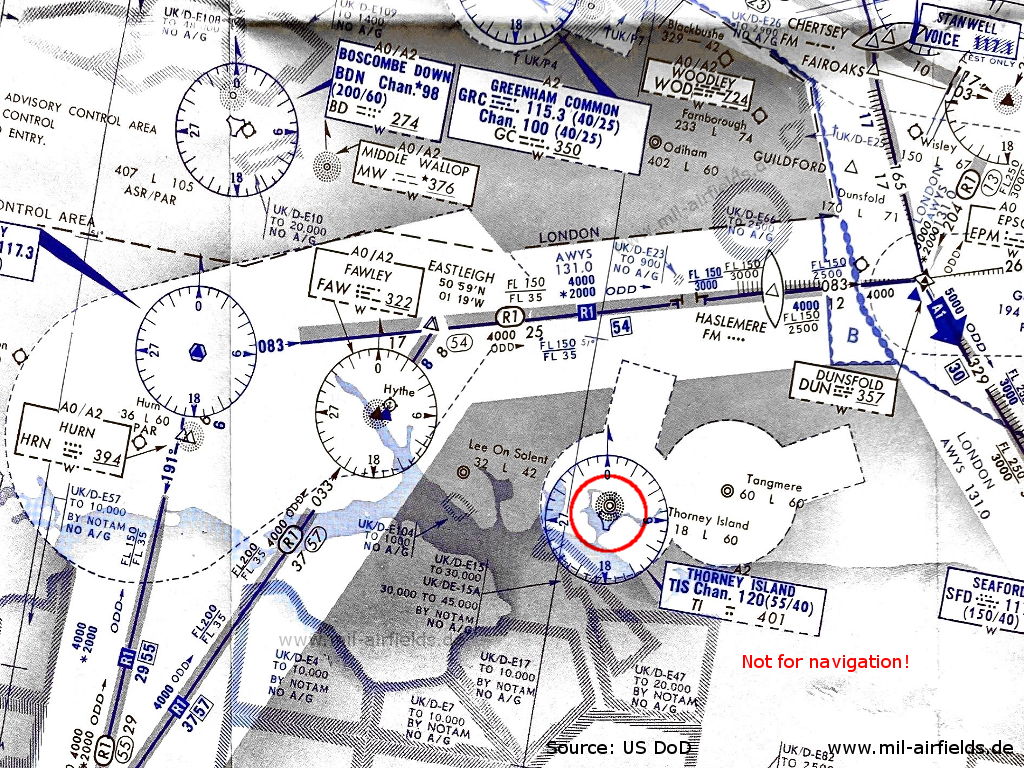 Flugplatz RAF Thorney Island auf einer Karte 1963