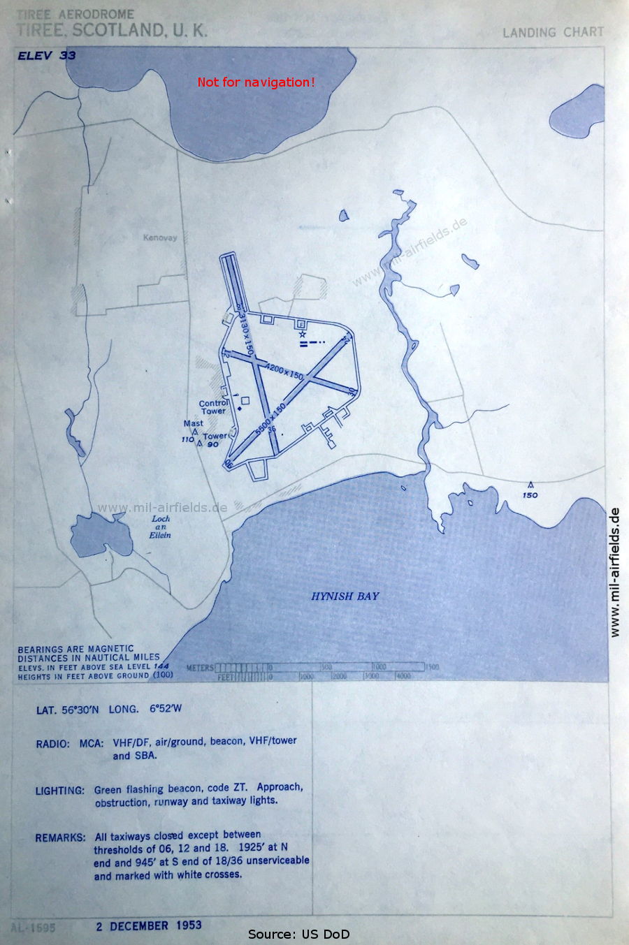 Karte Flughafen Tiree,  Großbritannien 1953