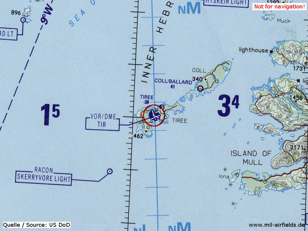 Flughafen Tiree auf einer Karte 1993