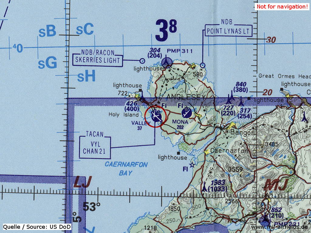 RAF Valley auf einer Karte 1993
