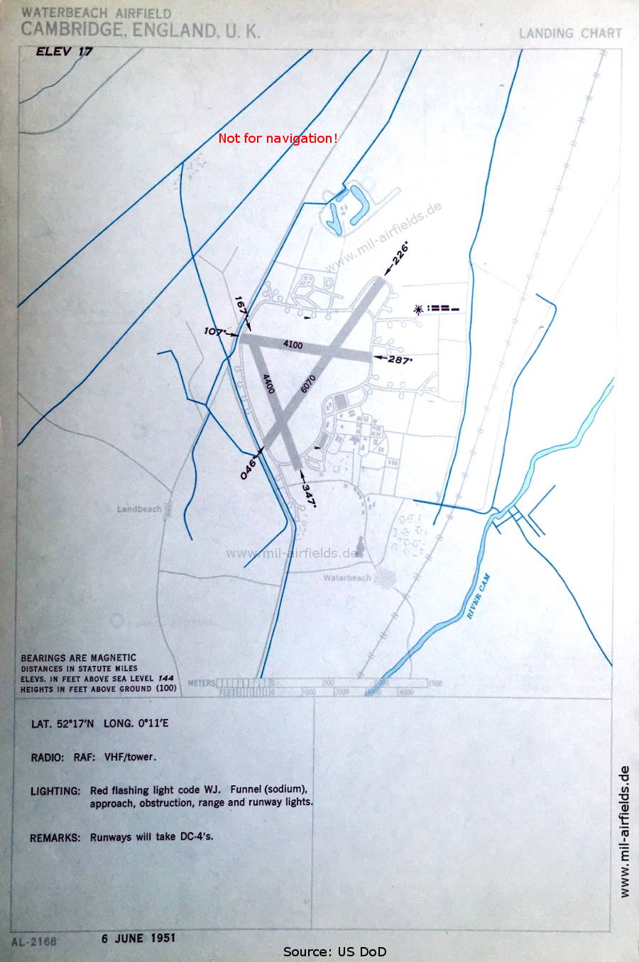 Flugplatzkarte RAF Waterbeach, Großbritannien 1951