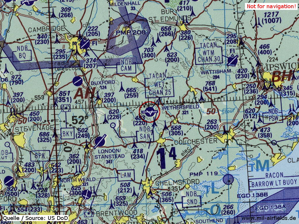 Flugplatz Wethersfield auf einer Karte 1993