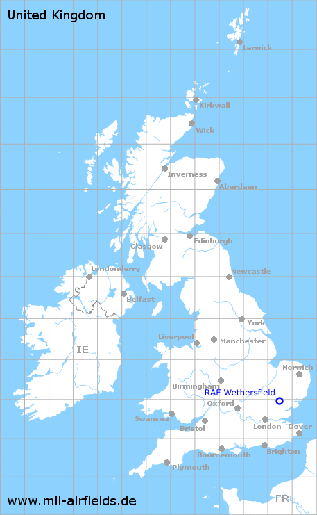 Karte mit Lage Flugplatz Wethersfield, Großbritannien