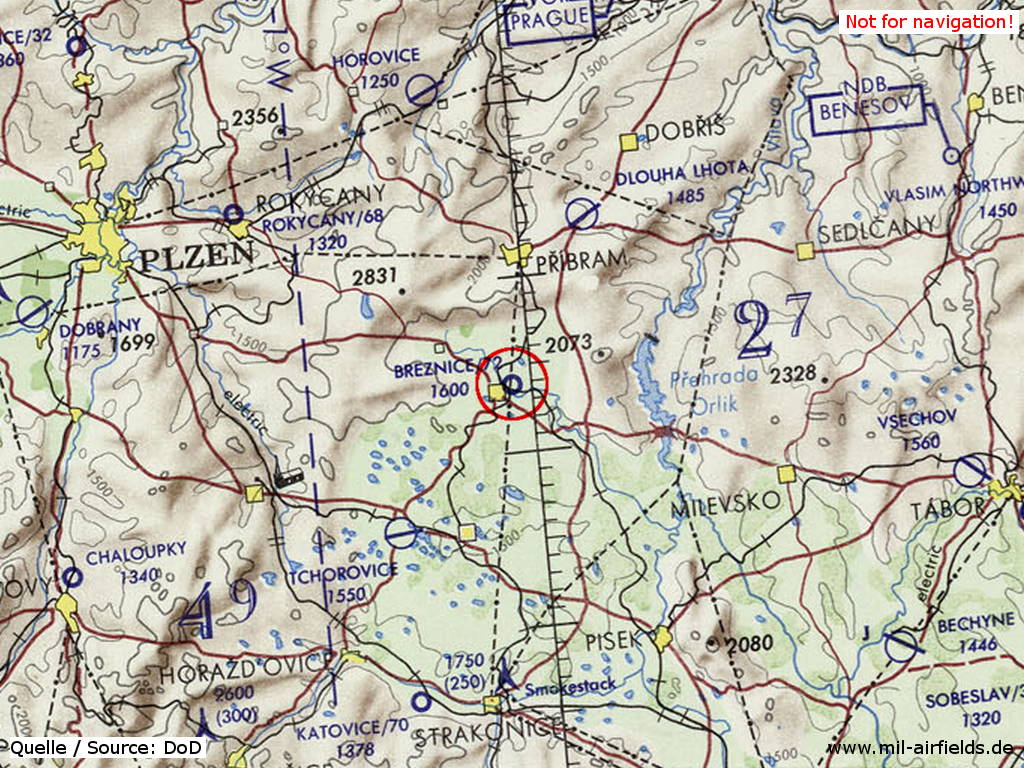 Flugplatz Březnice, Tschechien, auf einer Karte 1972