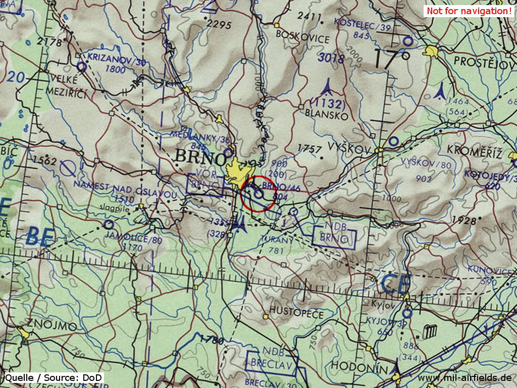 Brno Slatina Airfield on a map 1973