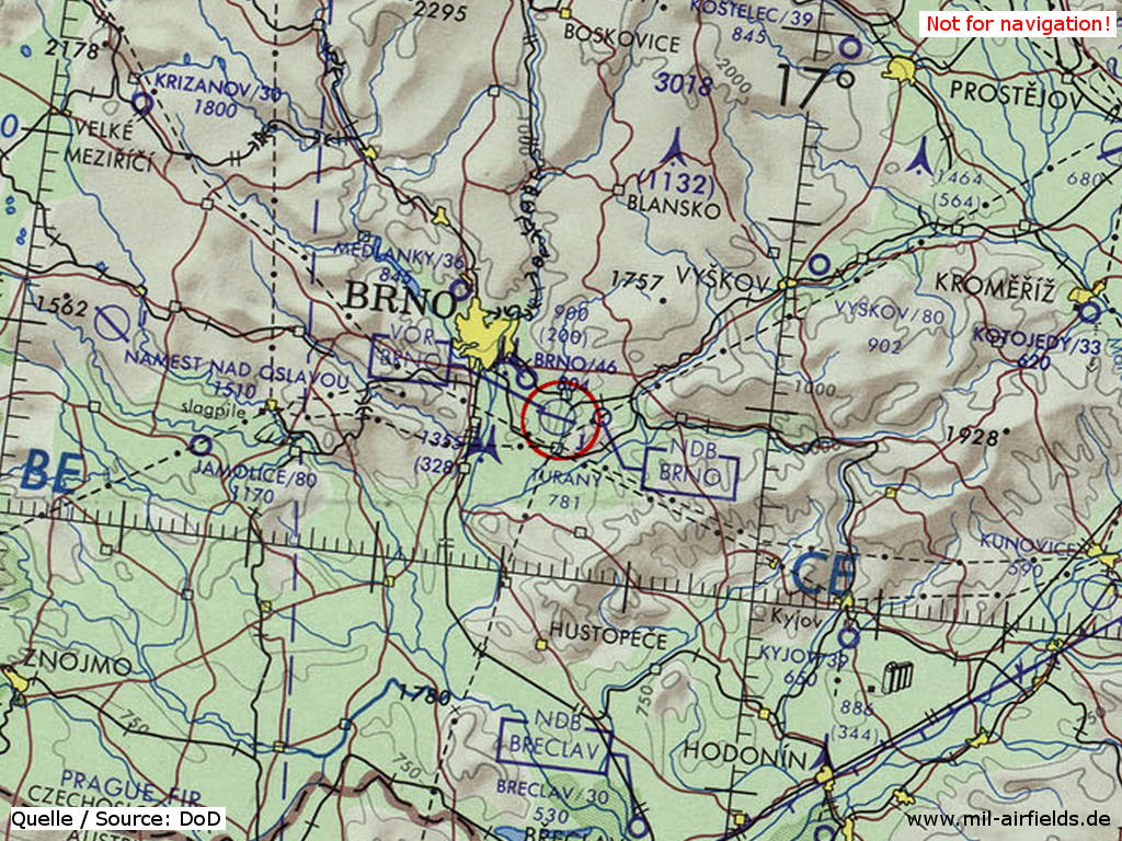 Brno Tuřany on a map 1973