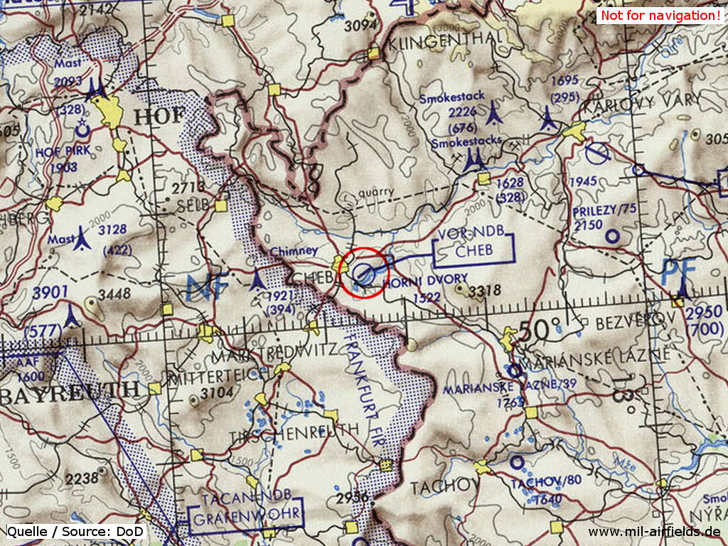 Flugplatz Cheb auf einer Karte 1972