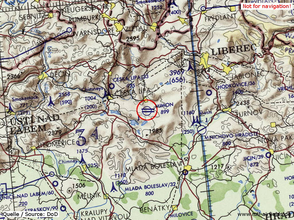 Hradčany Air Base on a map 1973