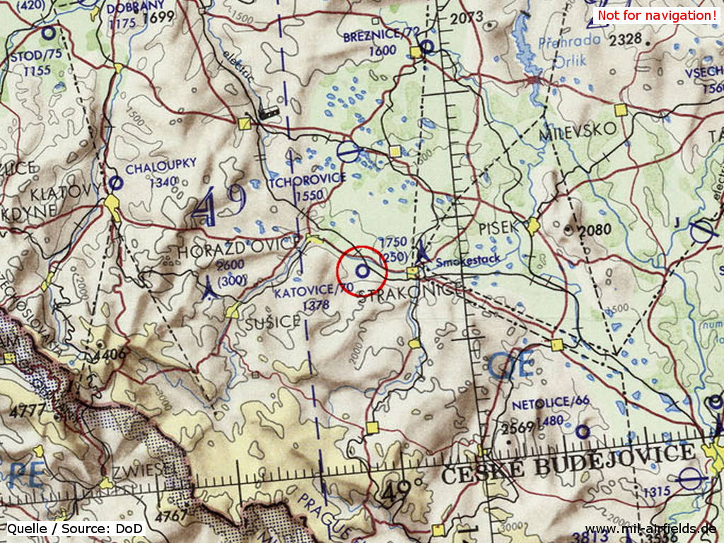 Katovice Airfield on a map 1972